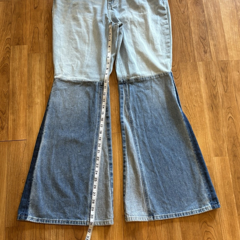 SHYANNE WOMEN'S TWO TONE LIGHT WASH HIGH RISE FLARE JEANS 33‎ SHORT Western - Picture 10 of 14